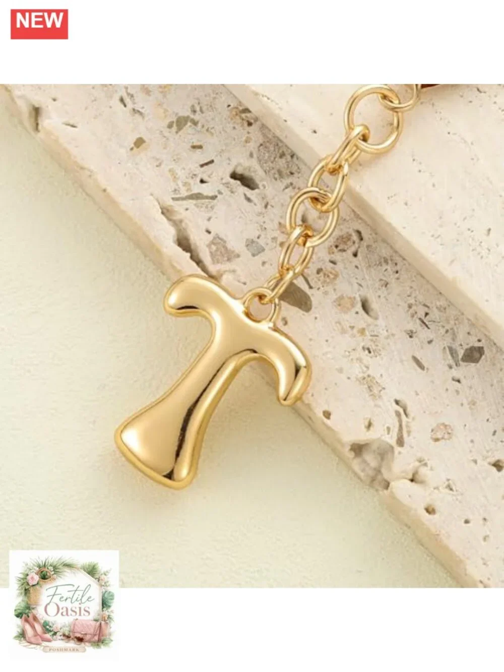 Gold Plated Bubble Initial Letter Keychain for Women Car Key Bag Purse